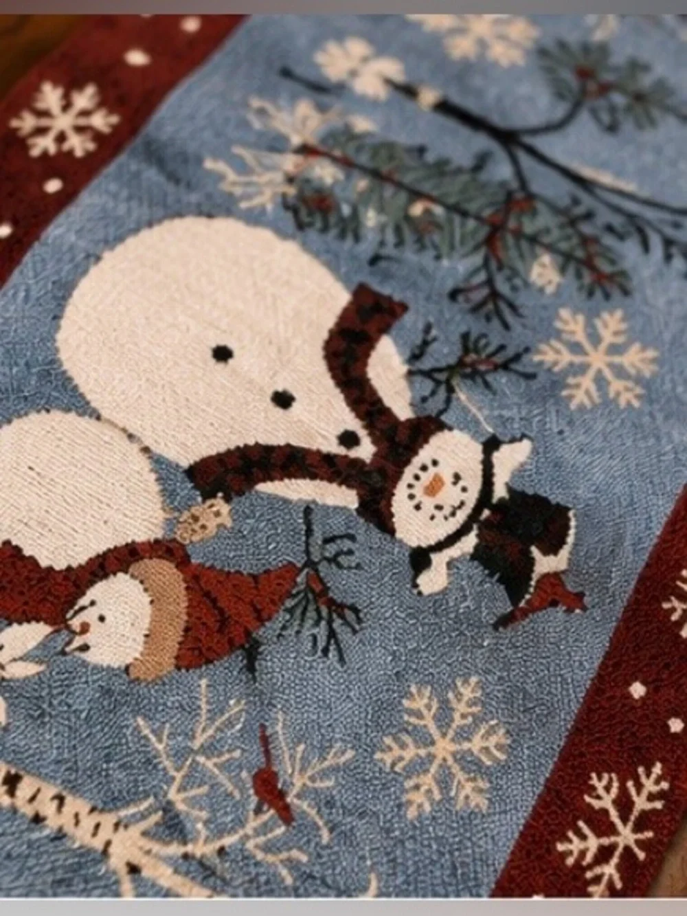 Snowman Christmas Table Runner 73” x 13” Winter Holiday Snowflake Tassel Decor